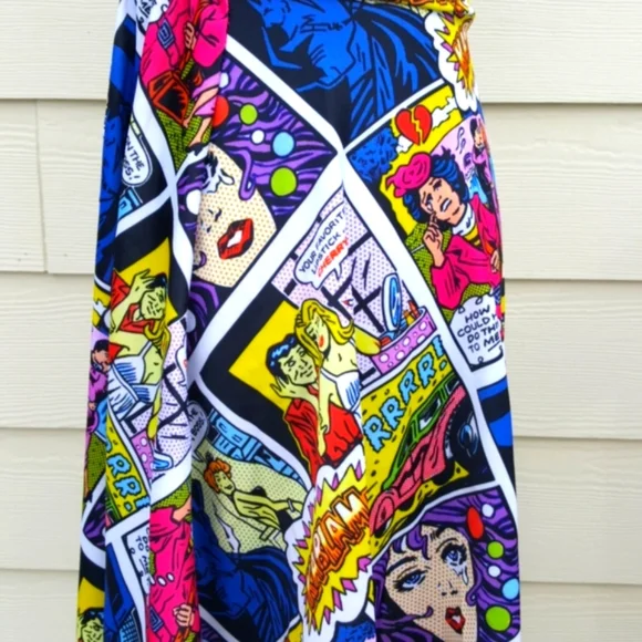 Pop Art Comic Printed Tight Strapless Dress Adult Halloween Party Costume (XS) - Picture 7 of 11